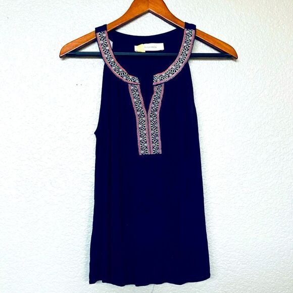 The Impeccable Pig Boho Embroidered Flowy Navy Top - Picture 1 of 3